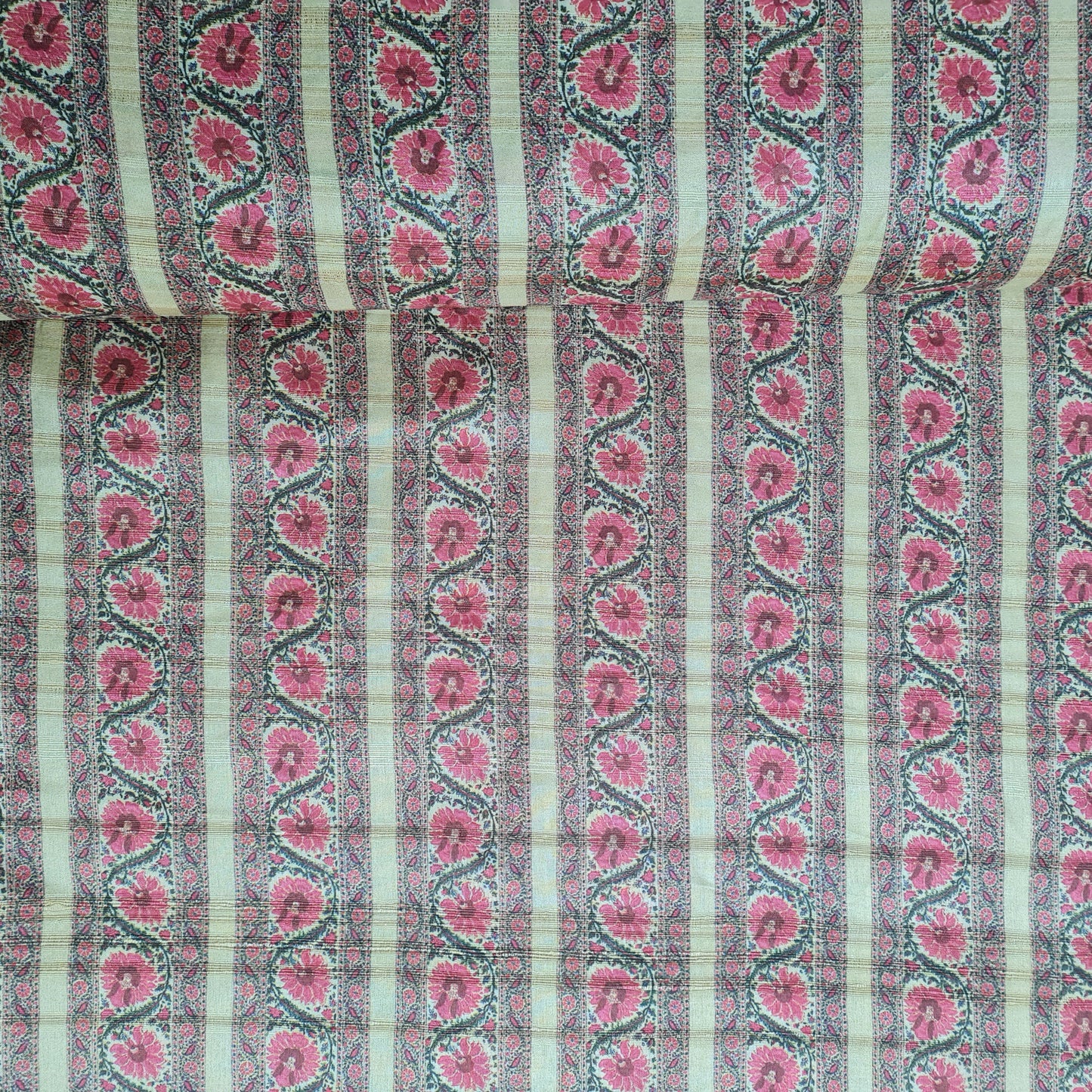 Brown With Cream Traditional Floral Print Dobbysser Silk Fabric - TradeUNO