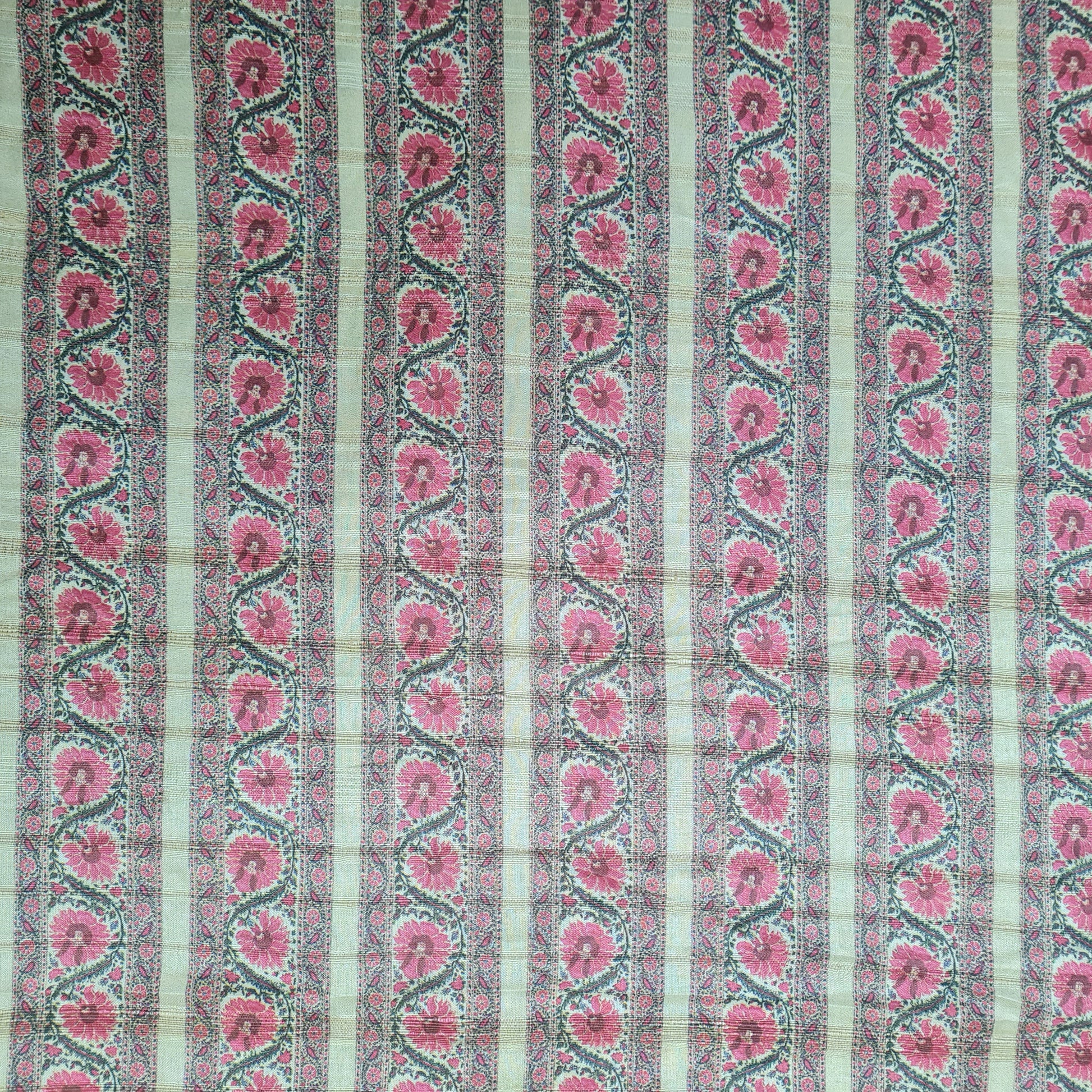 Brown With Cream Traditional Floral Print Dobbysser Silk Fabric - TradeUNO