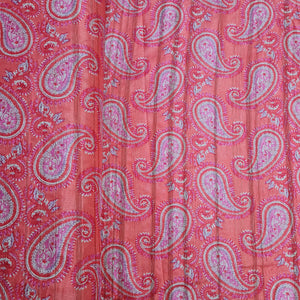 Orange Paisley Print Dobbysser Silk Fabric - TradeUNO