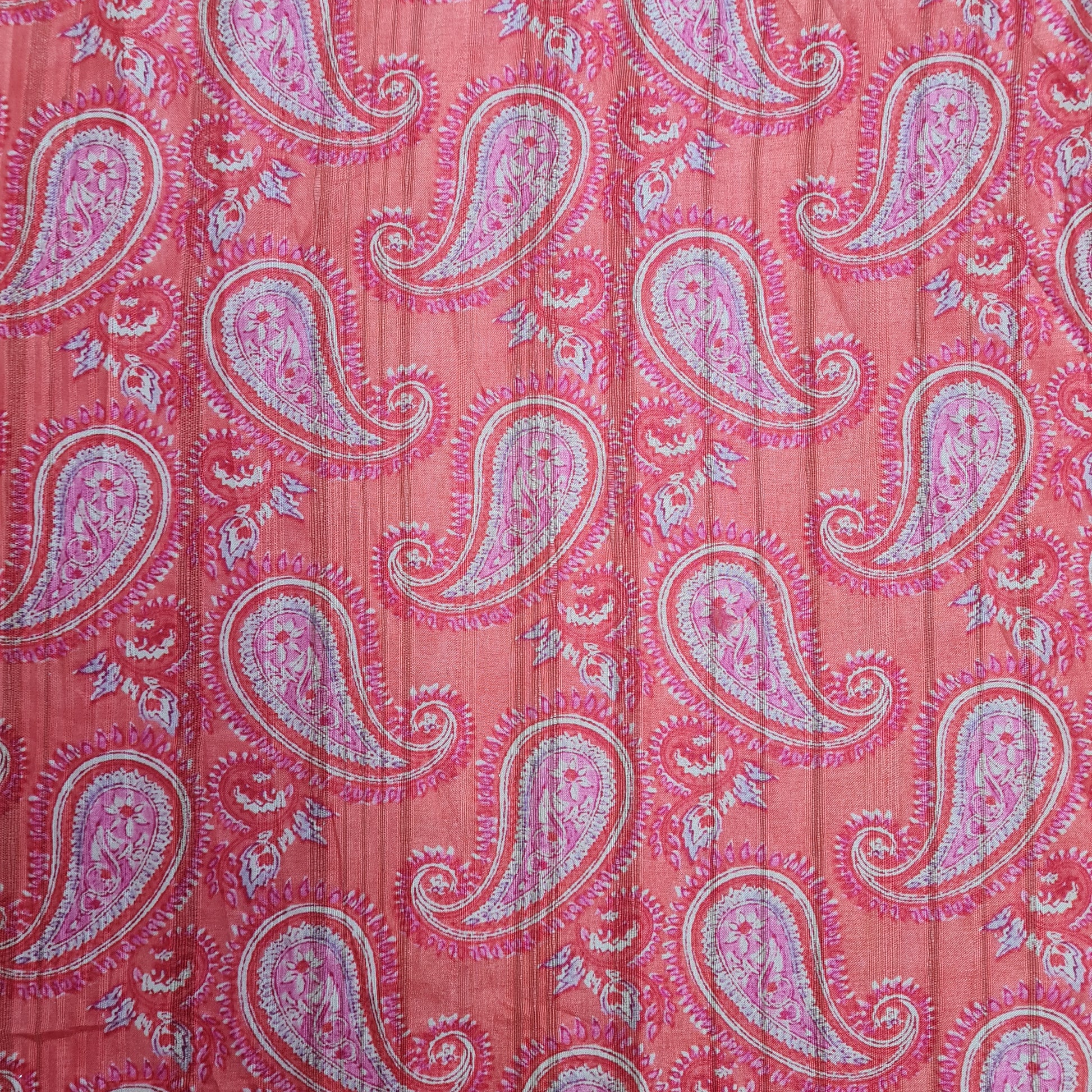 Orange Paisley Print Dobbysser Silk Fabric - TradeUNO