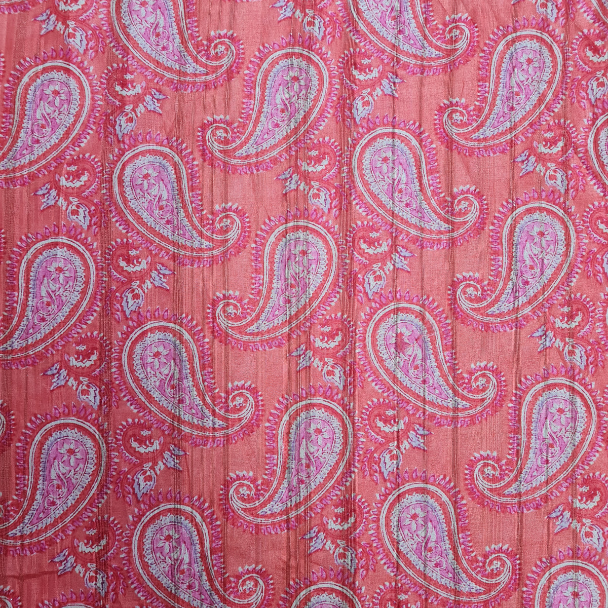 Orange Paisley Print Dobbysser Silk Fabric - TradeUNO