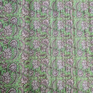 Green With Cream Floral Print Dobby Tusser Silk Fabric - TradeUNO