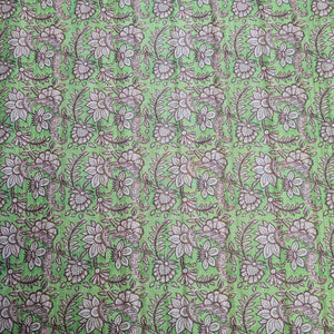 Green With Cream Floral Print Dobby Tusser Silk Fabric - TradeUNO