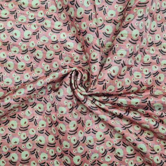 Pink Floral Print Dobby Tusser Silk Fabric