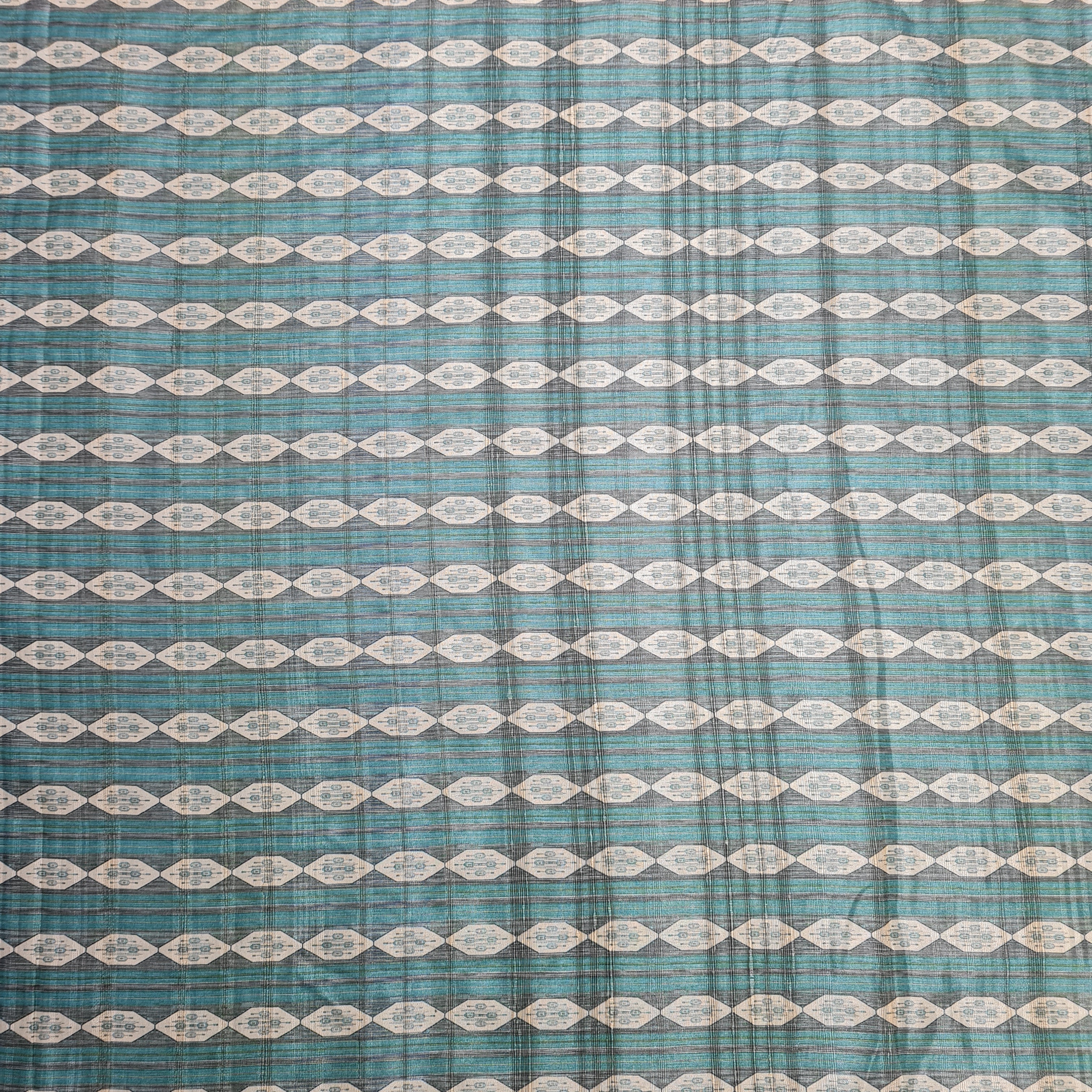 Teal Green Geometrical Print Dobbysser Silk Fabric - TradeUNO