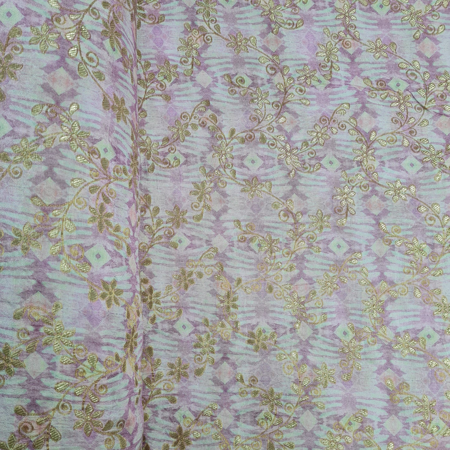 Pink Geomaterical Print Gold Zari Dola Silk Jacquard - TradeUNO