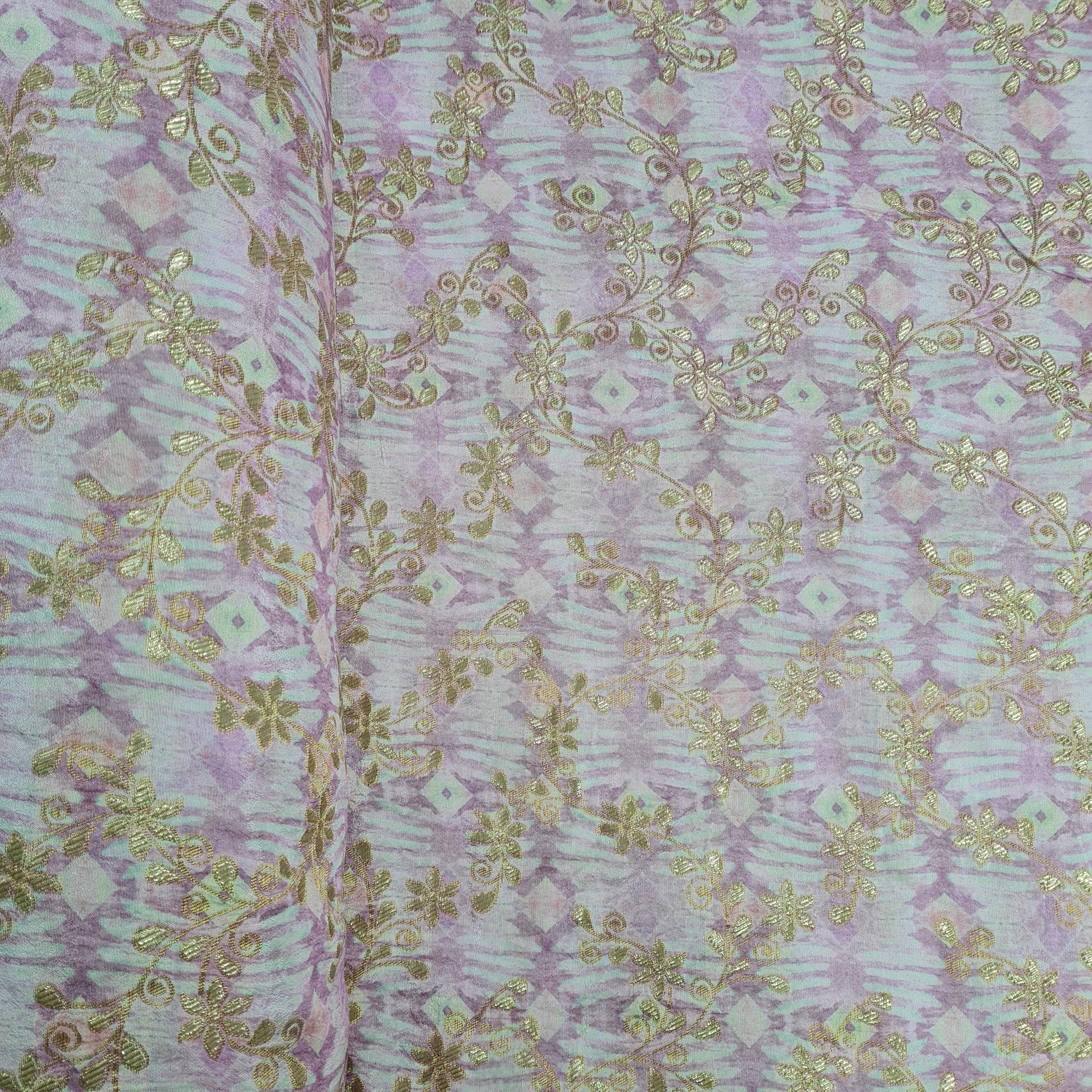 Pink Geomaterical Print Gold Zari Dola Silk Jacquard - TradeUNO