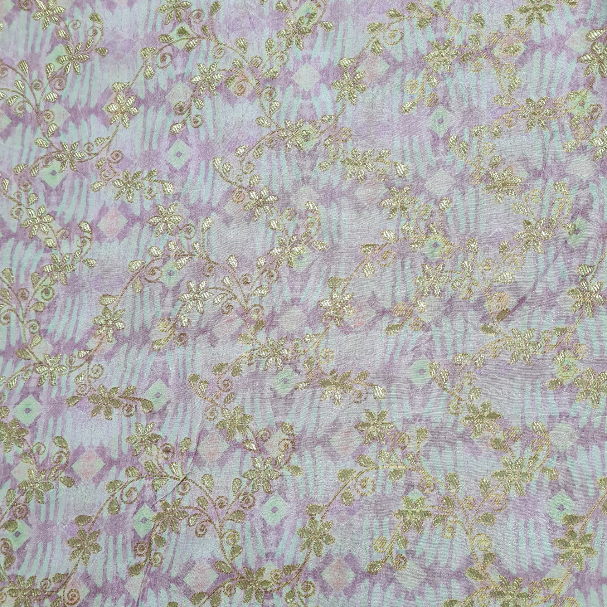 Pink Geomaterical Print Gold Zari Dola Silk Jacquard - TradeUNO
