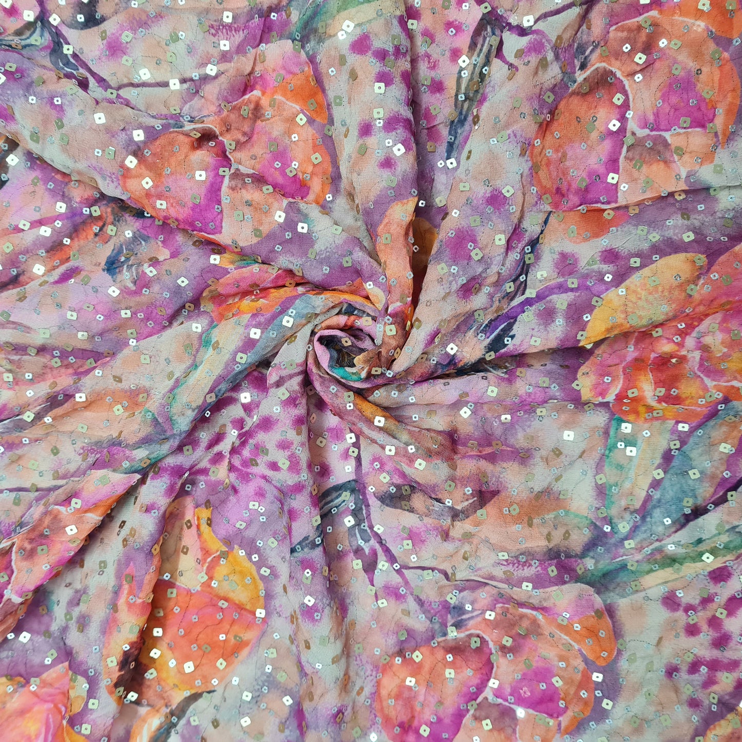 Multicolor Floral Digital Print Sequence Georgette Fabric - TradeUNO