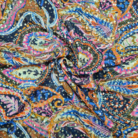 Multicolor Paisley Digital Print Sequence Georgette Fabric - TradeUNO