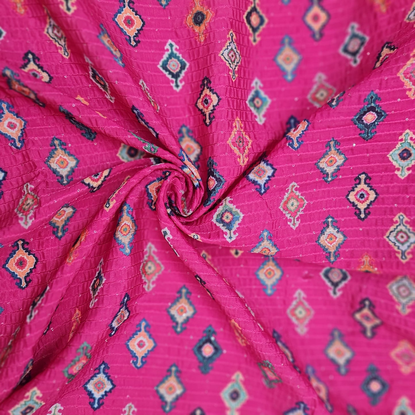 Pink Patola Position Print Sequence Chinon Fabric - TradeUNO