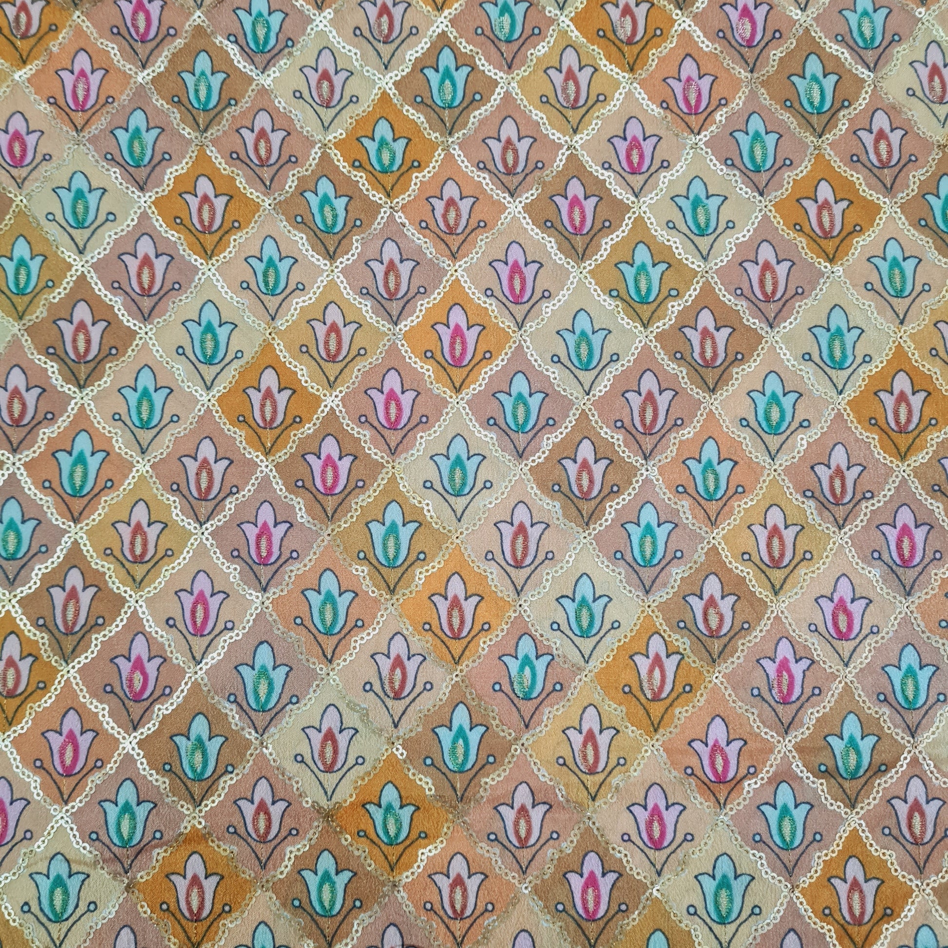 Brown With Multicolor Floral Position Print Embroidery Chinon Fabric - TradeUNO