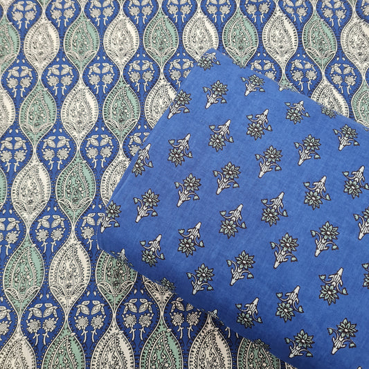 Blue Floral & Blue Traditional Cotton Mix & Match Set