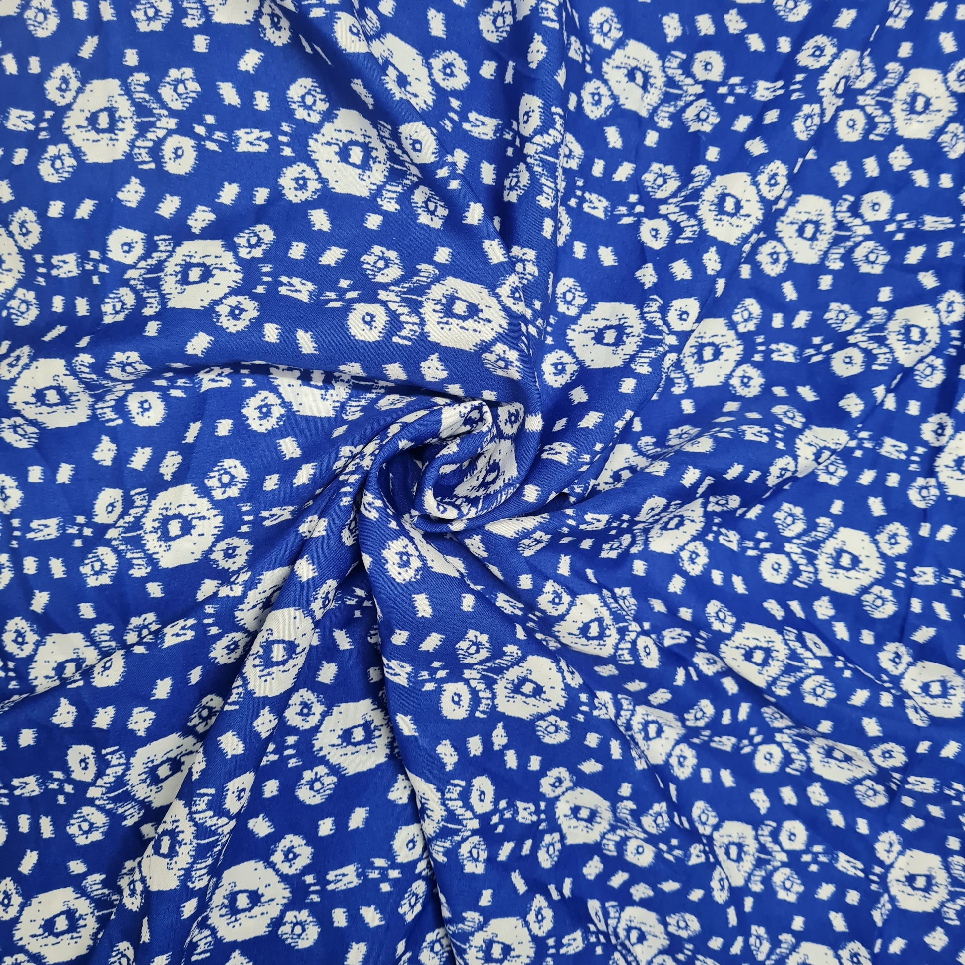 Blue & White Geometerical Crepe Fabric - TradeUNO