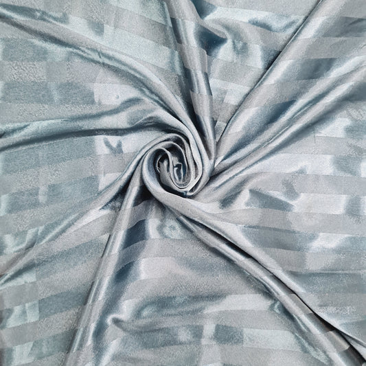 Teal Green Stripe Print Poly Satin Fabric