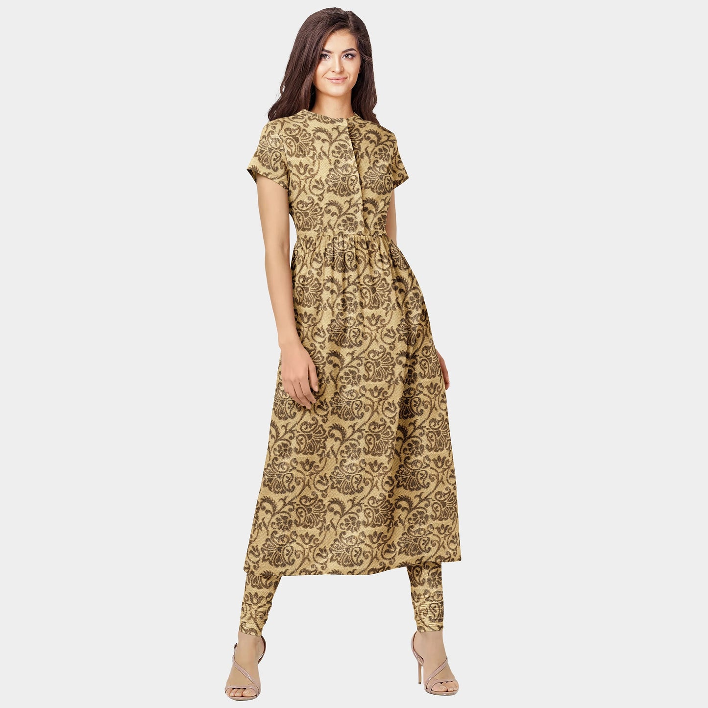 Gold Traditional Print Poly Banarasi Brocade Fabric - TradeUNO