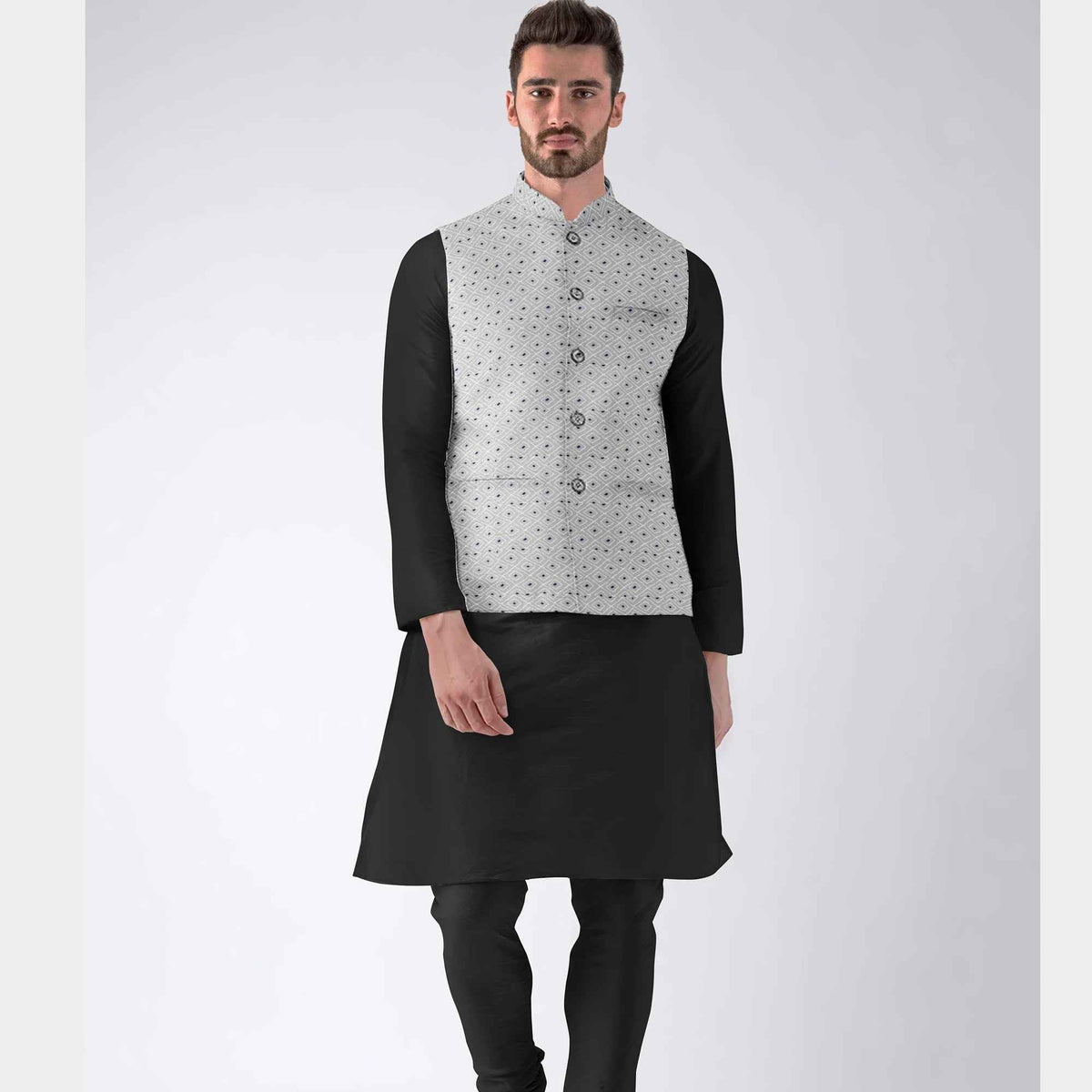 Grey Geometrical Print Rayon Fabric