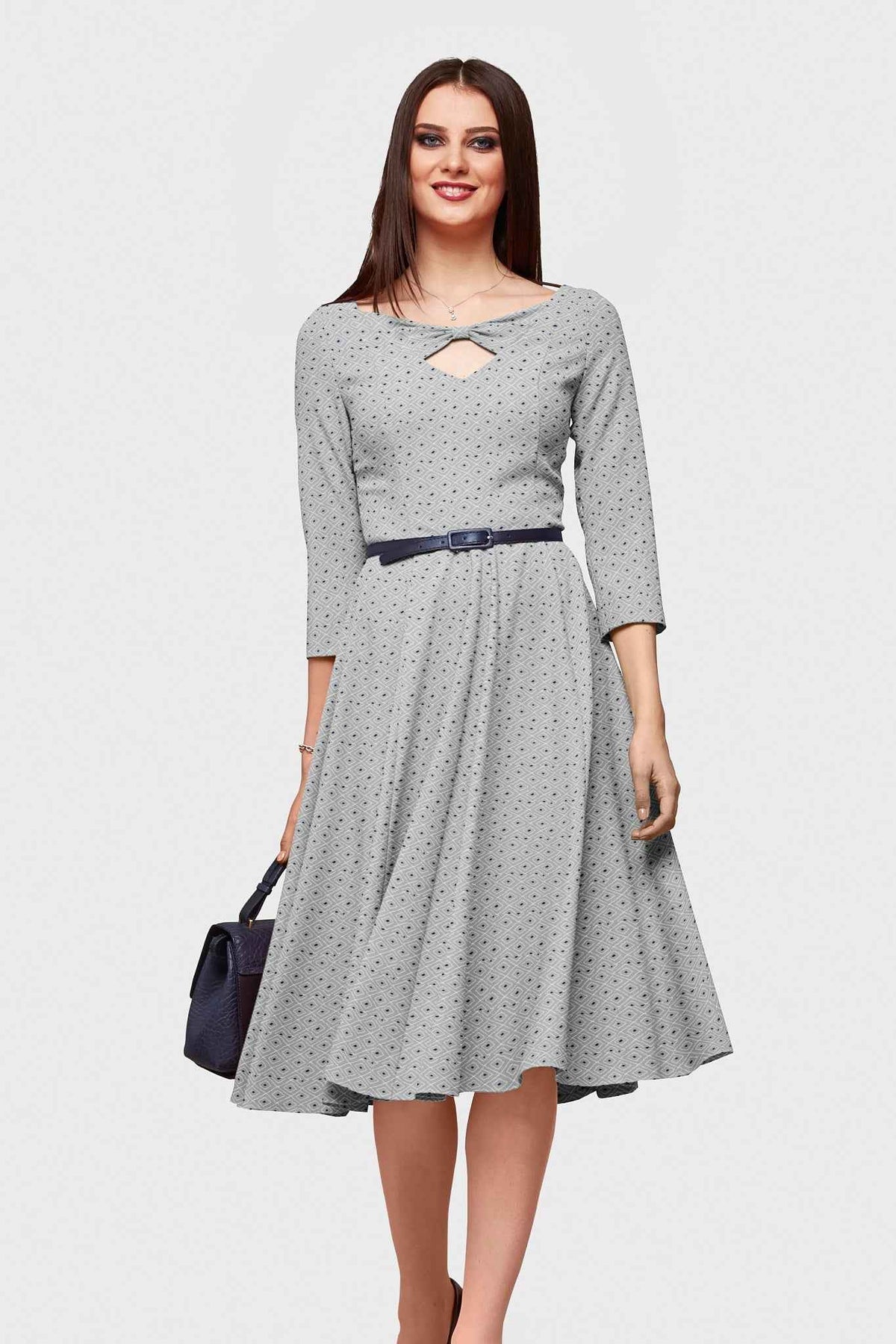 Grey Geometrical Print Rayon Fabric