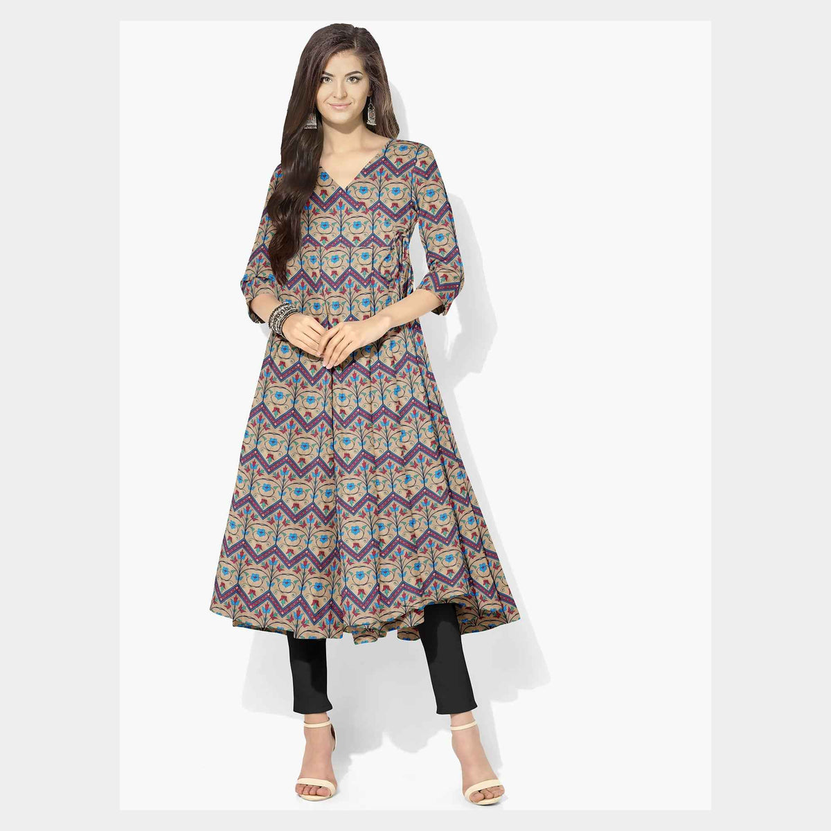 Mustard Floral Geometrical Print Pashmina Fabric