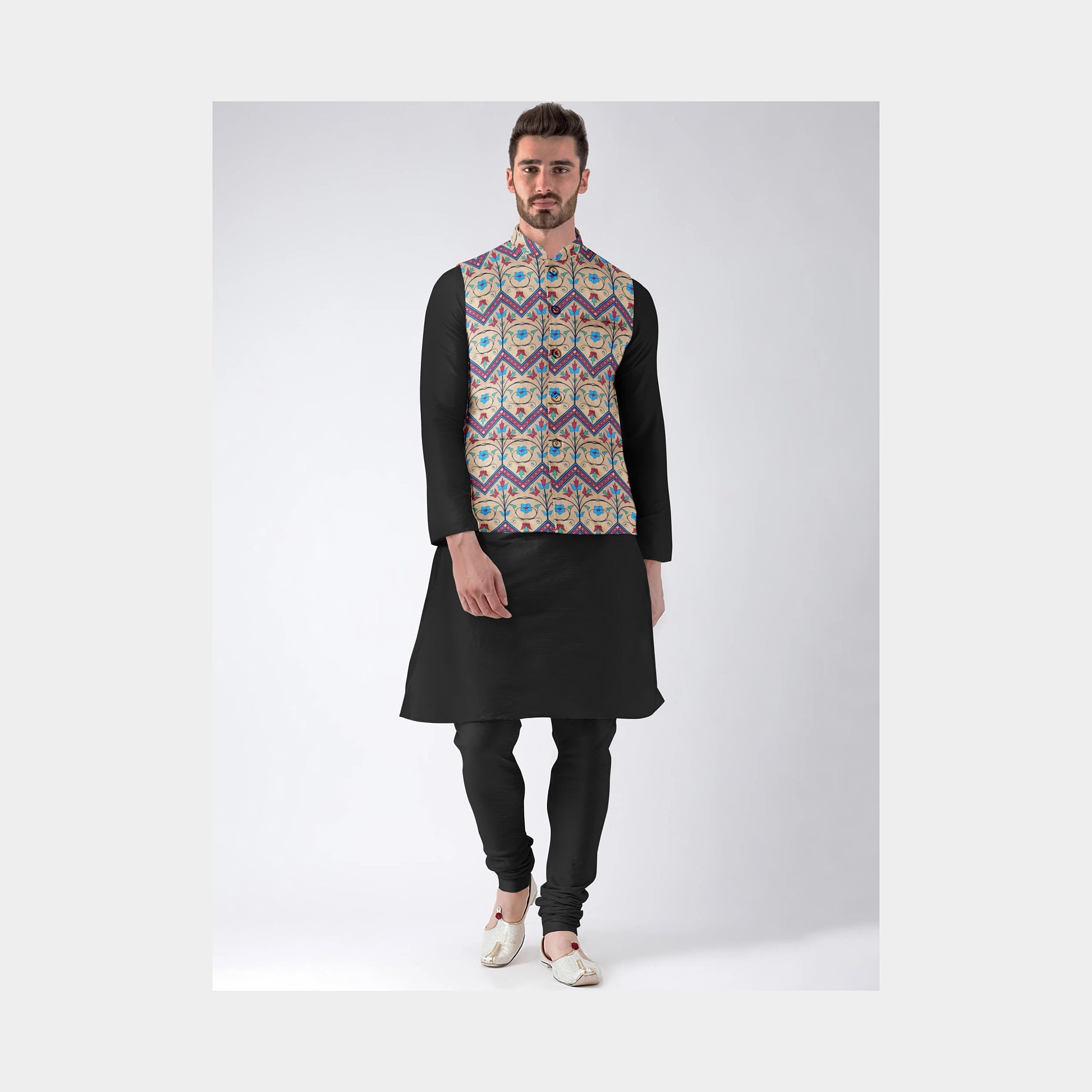 Mustard Floral & Geometrical Print Twill Fabric Trade UNO