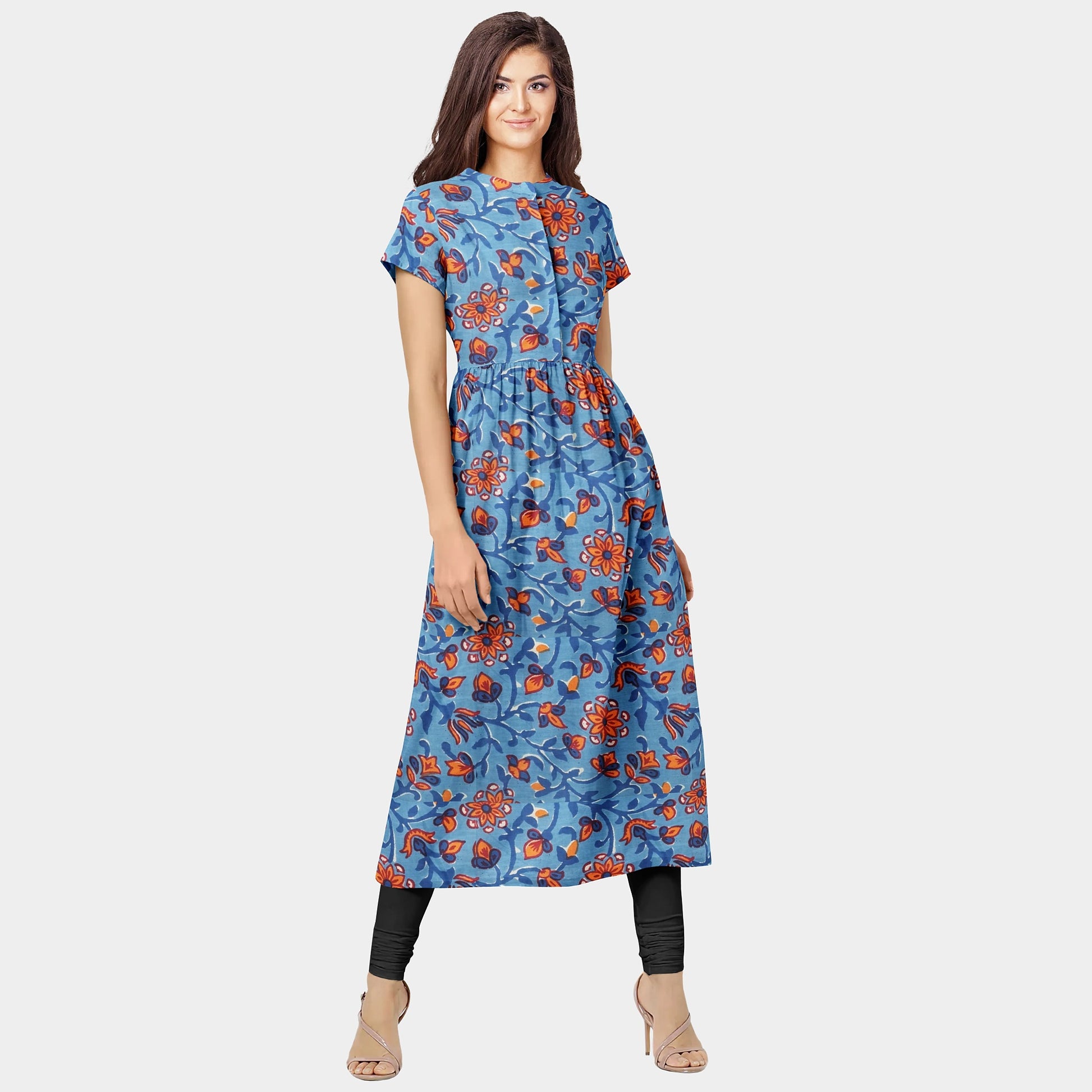 Blue Floral Print Cotton Fabric Trade UNO
