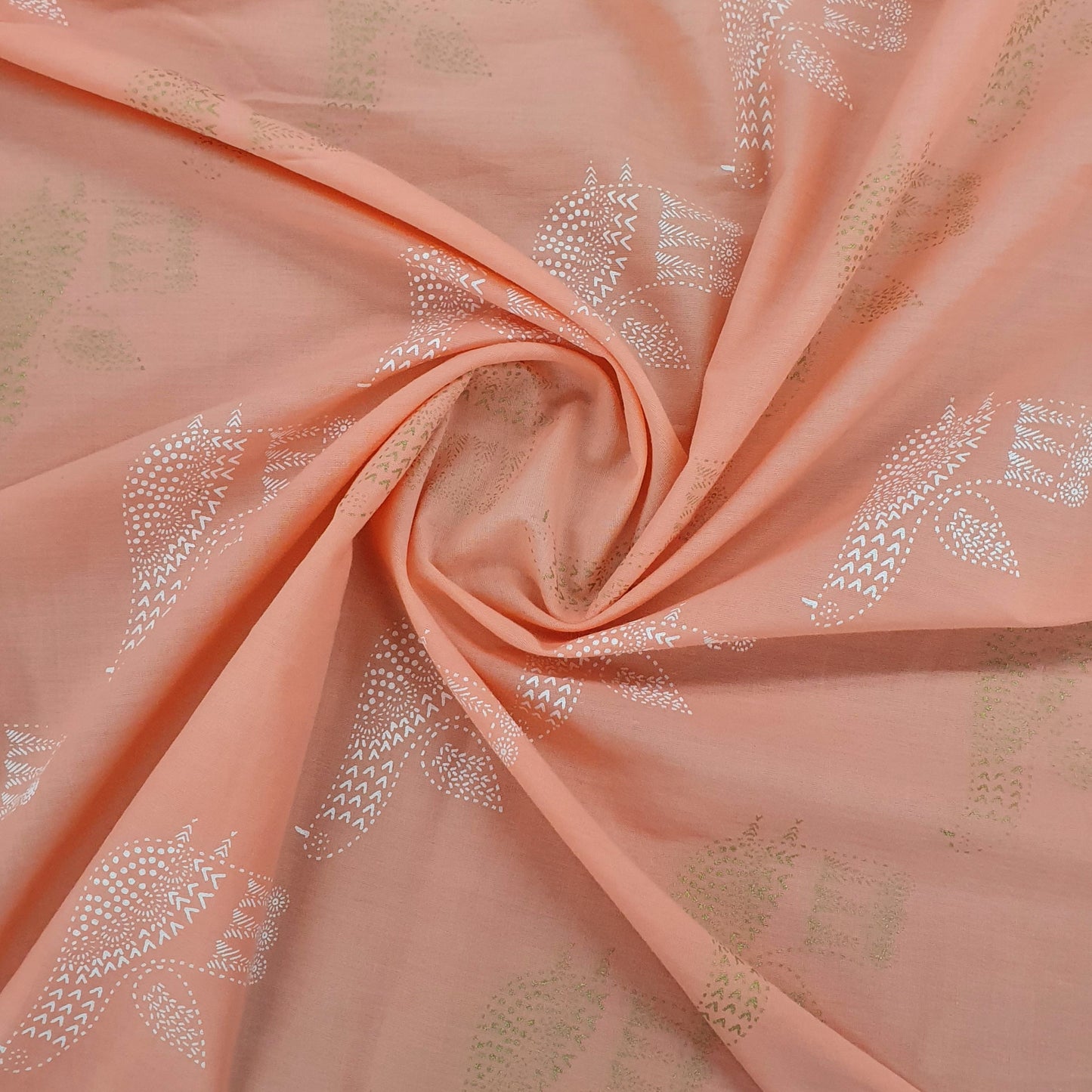 Peach Digital with Foil Print Cotton Fabric Trade UNO