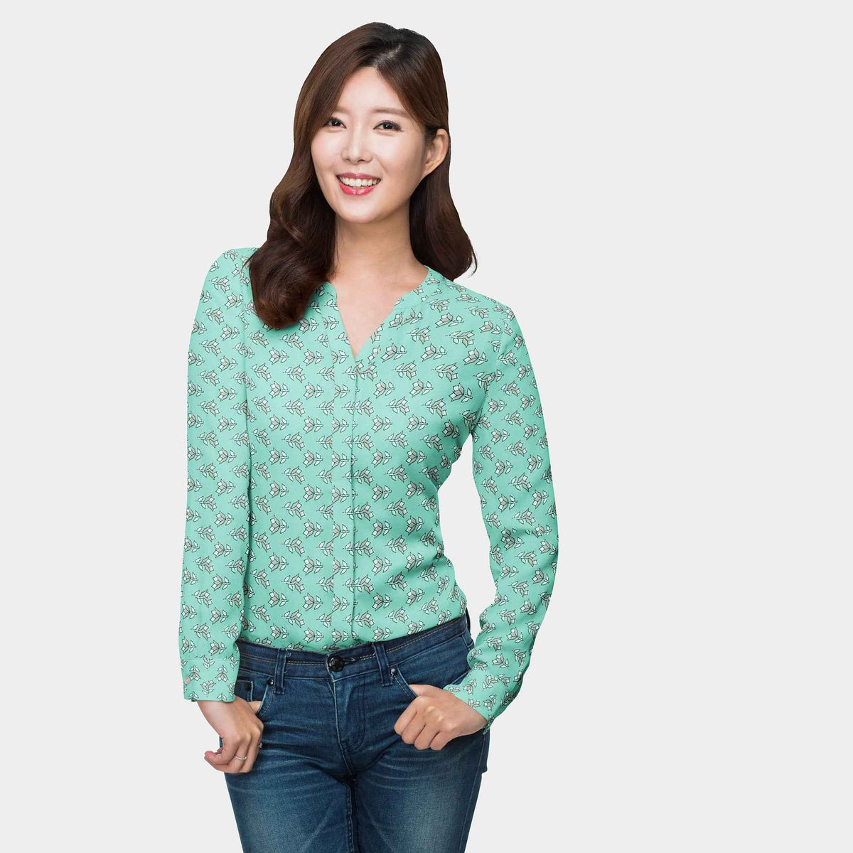 Sea Green Handblock Floral Print Cotton Fabric