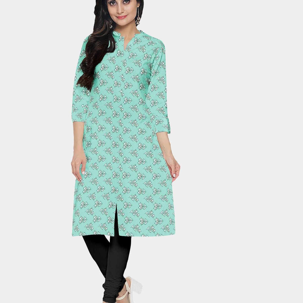 Sea Green Handblock Floral Print Cotton Fabric