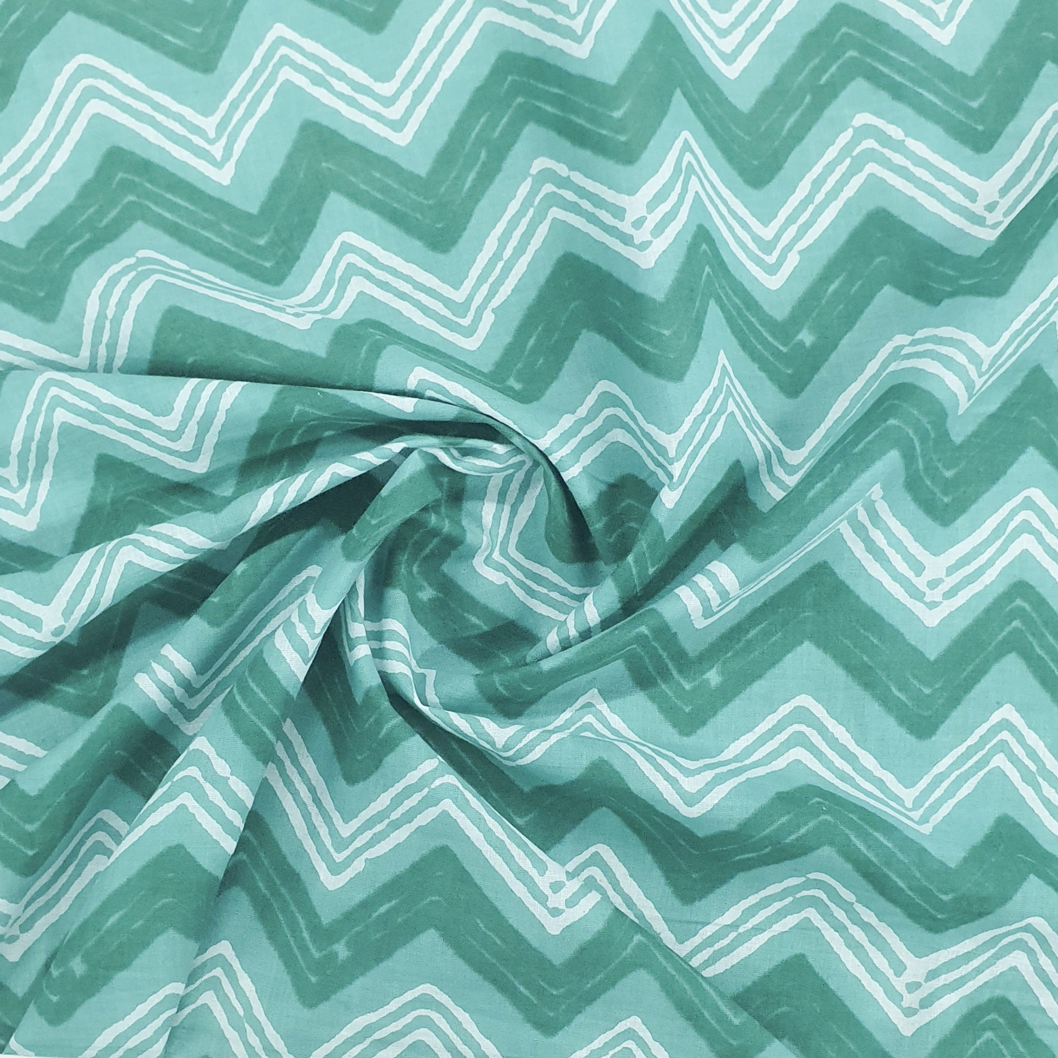 Green & White Chevron Print Cotton Fabric Trade UNO