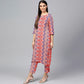 Pink With Mirror Sequence Embroidery Georgette Fabric  Kurti
