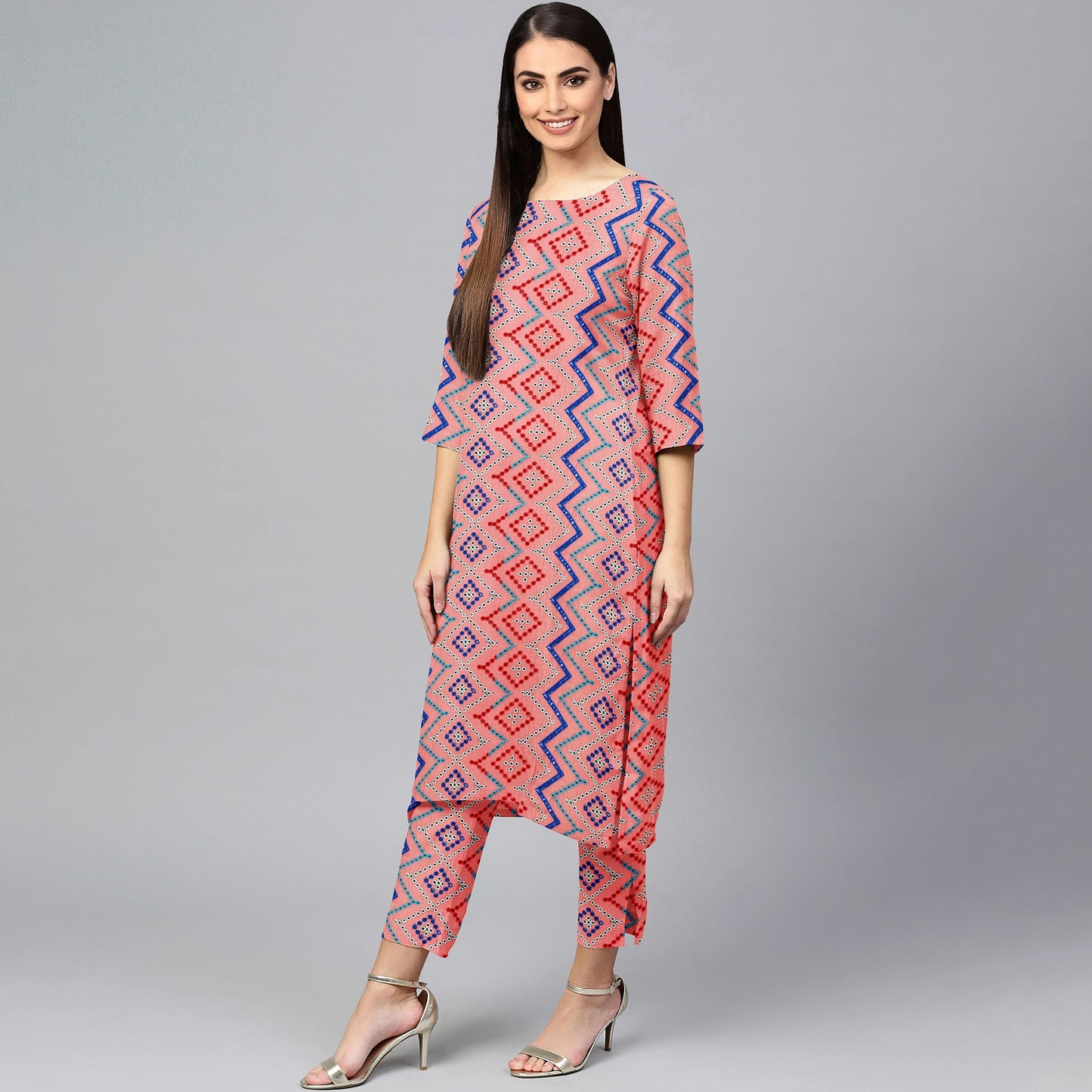 Pink With Mirror Sequence Embroidery Georgette Fabric  Kurti