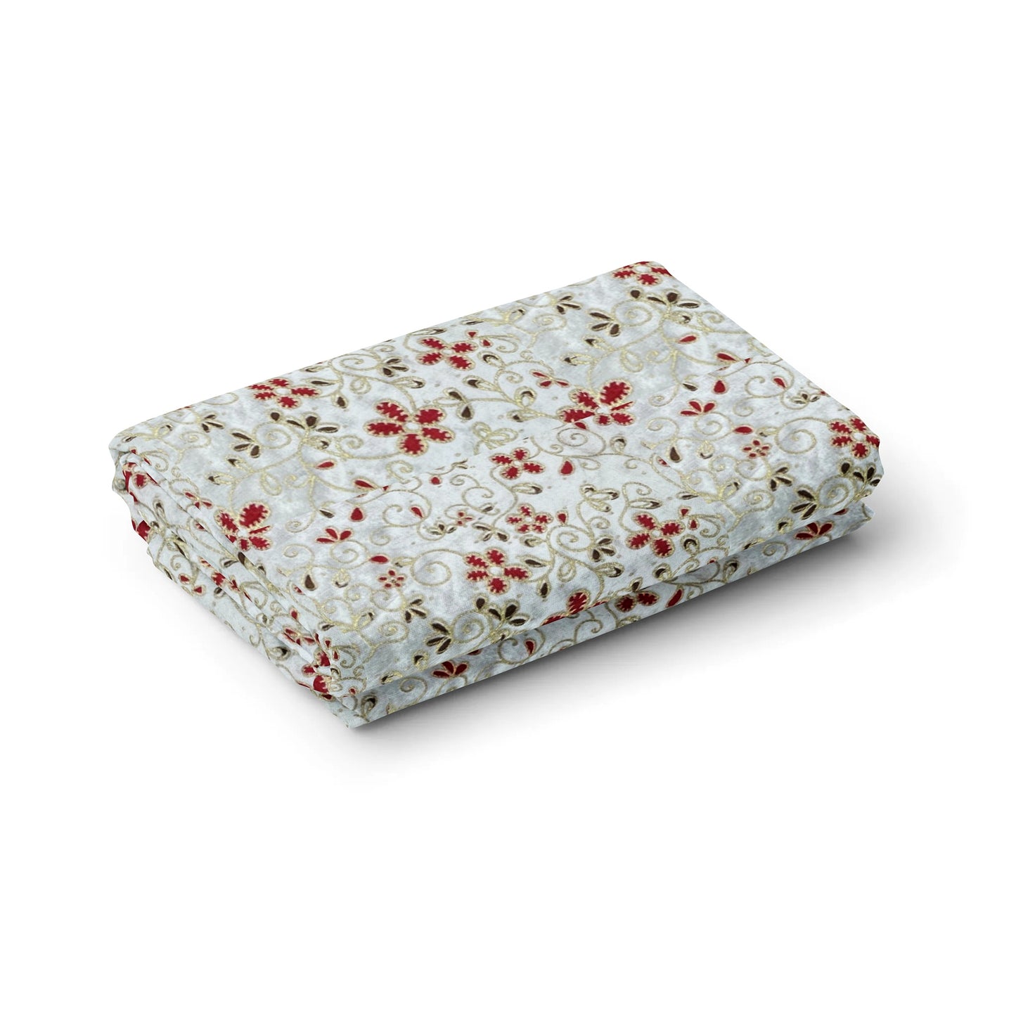 White Red Floral Print Brasso Velvet Fabric - TradeUNO