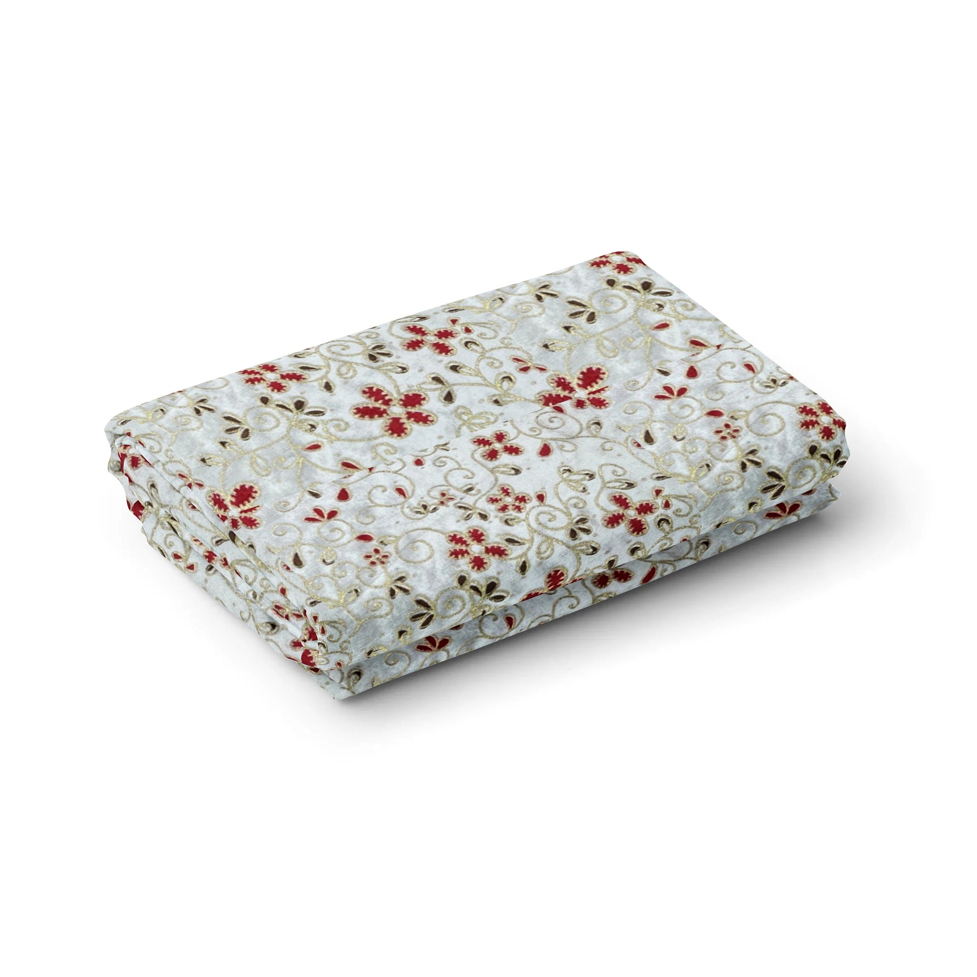 White Red Floral Print Brasso Velvet Fabric - TradeUNO