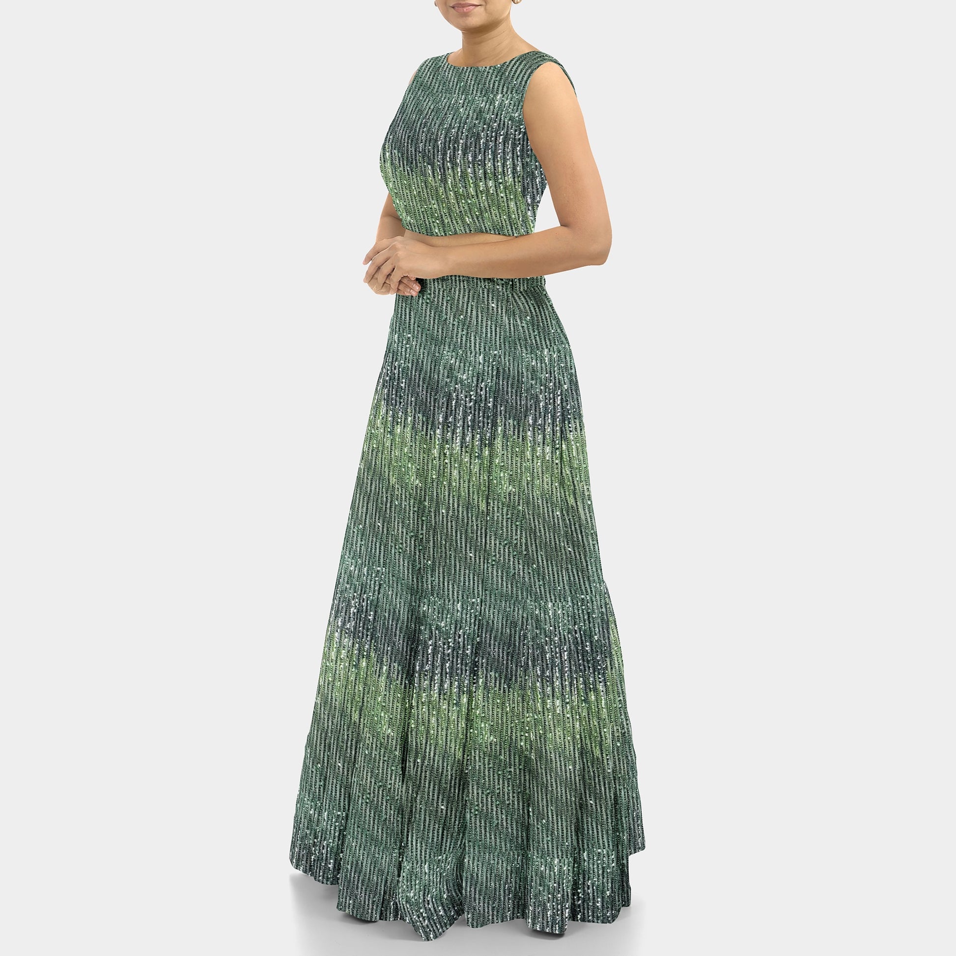 Green Embroidery Sequence Net Fabric - TradeUNO