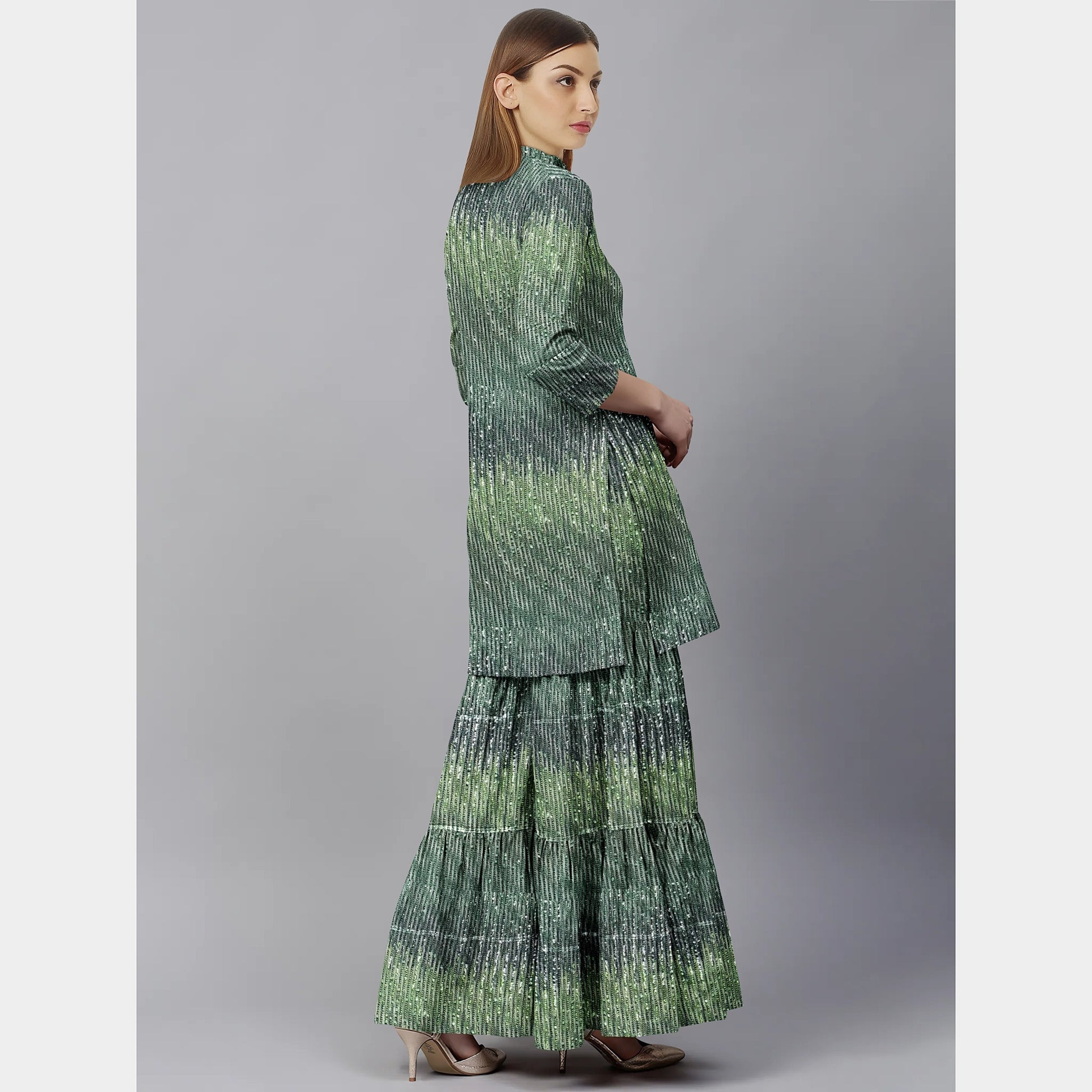 Green Embroidery Sequence Net Fabric - TradeUNO