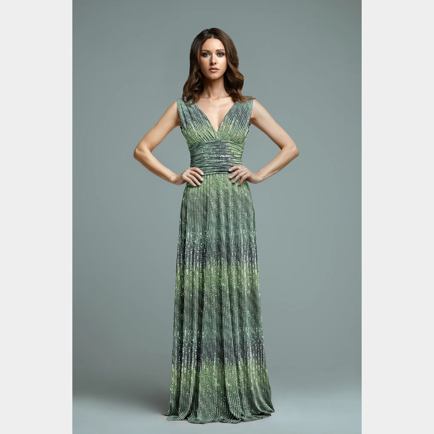 Green Embroidery Sequence Net Fabric - TradeUNO