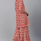 Orange & White Floral Schiffli Fabric