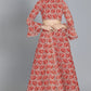 Orange & White Floral Schiffli Fabric
