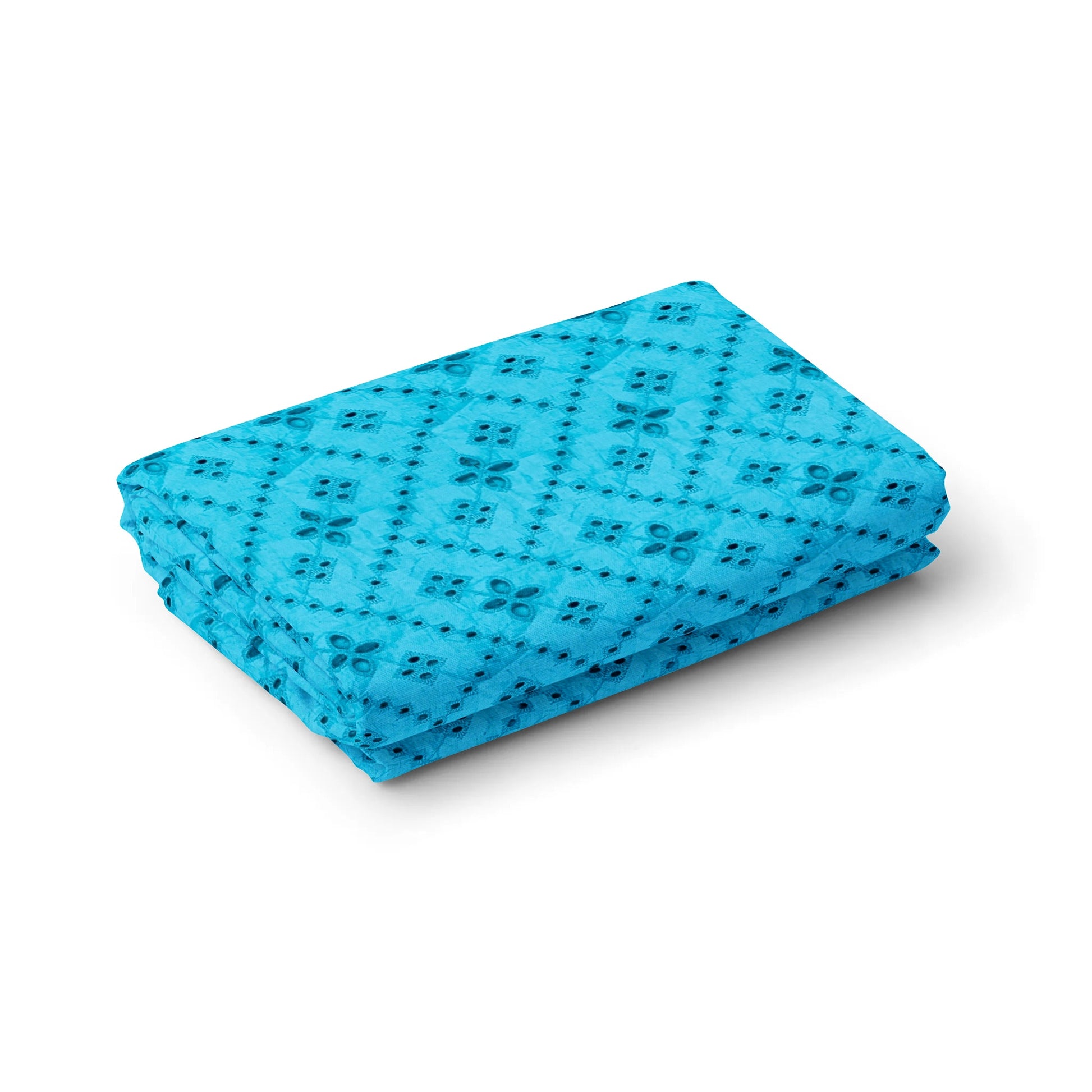 Sky Blue Schiffli Embroidery Cotton Fabric