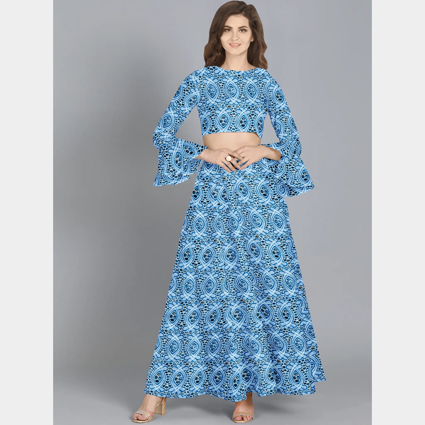 Blue Schiffli Embroidery Cotton Fabric