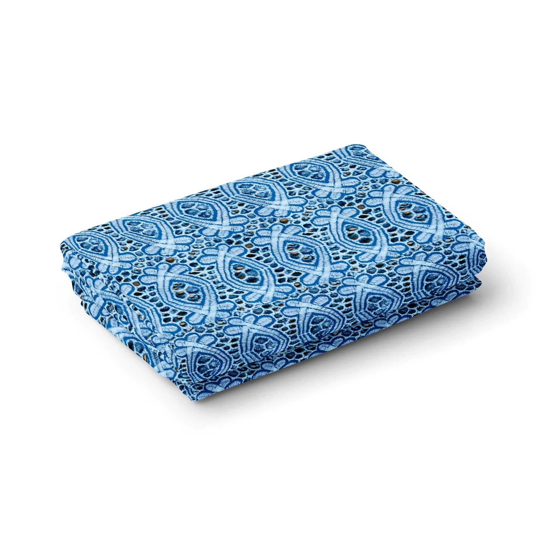 Blue Schiffli Embroidery Cotton Fabric