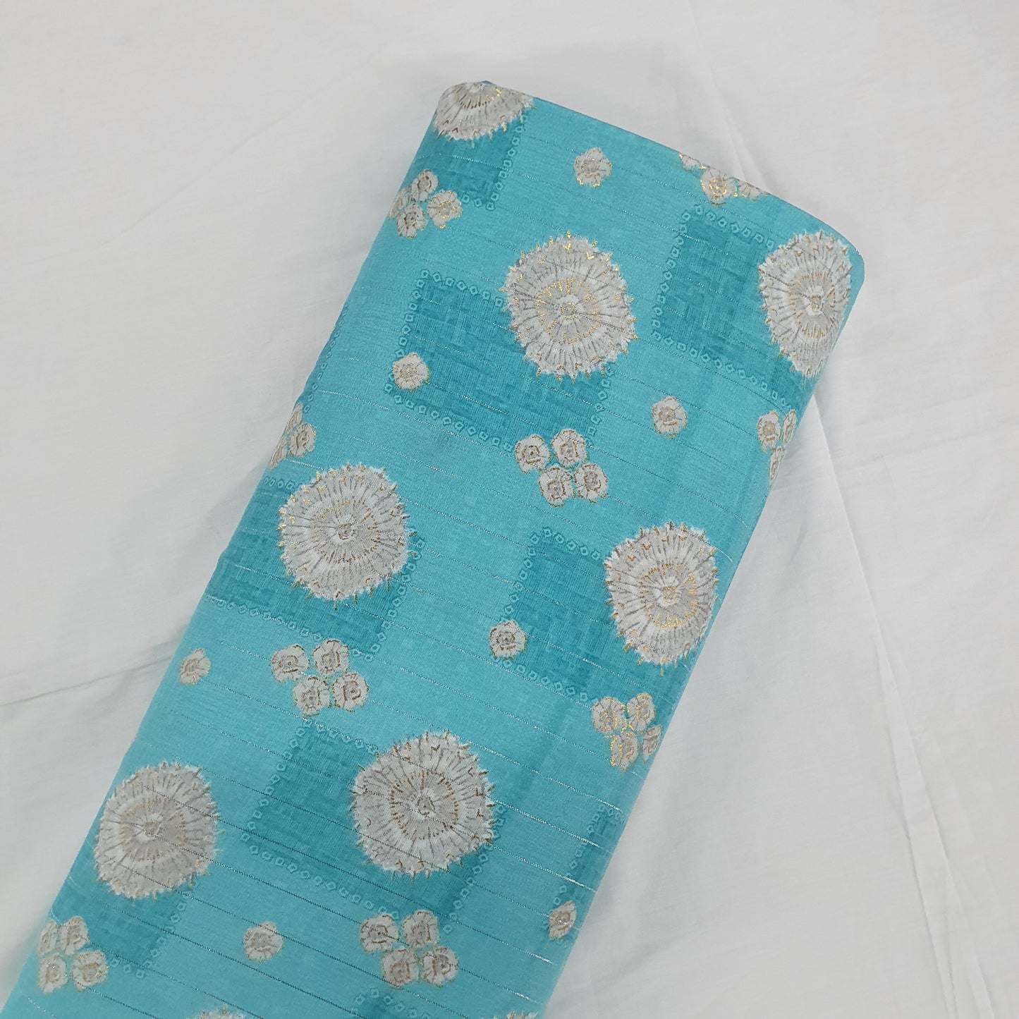 Aqua Blue Lurex With Foil Cotton Slub Fabric Trade UNO