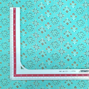 Aqua Blue Traditional With Foil Print Rayon Fabric
