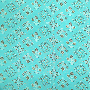 Aqua Blue Traditional With Foil Print Rayon Fabric