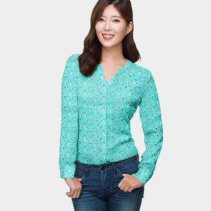 Aqua Blue Traditional With Foil Print Rayon Fabric