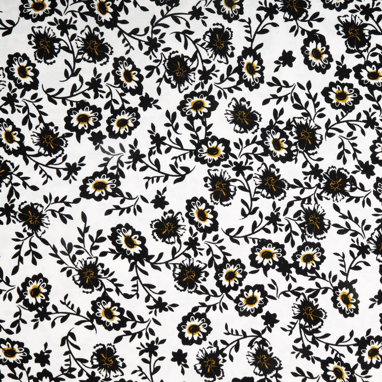 White & Black Ditsy Floral Print Rayon Fabric Trade UNO