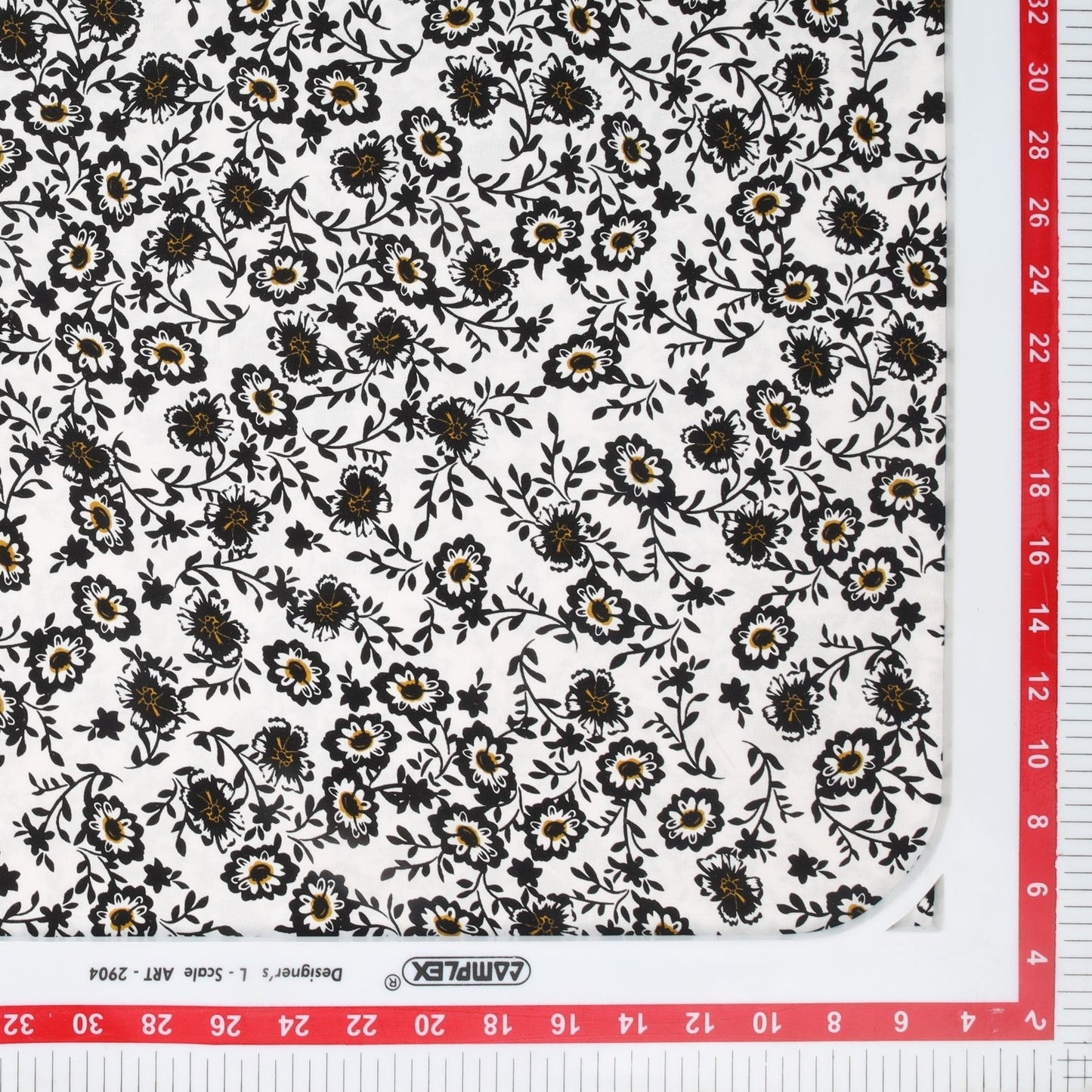 White & Black Ditsy Floral Print Rayon Fabric Trade UNO
