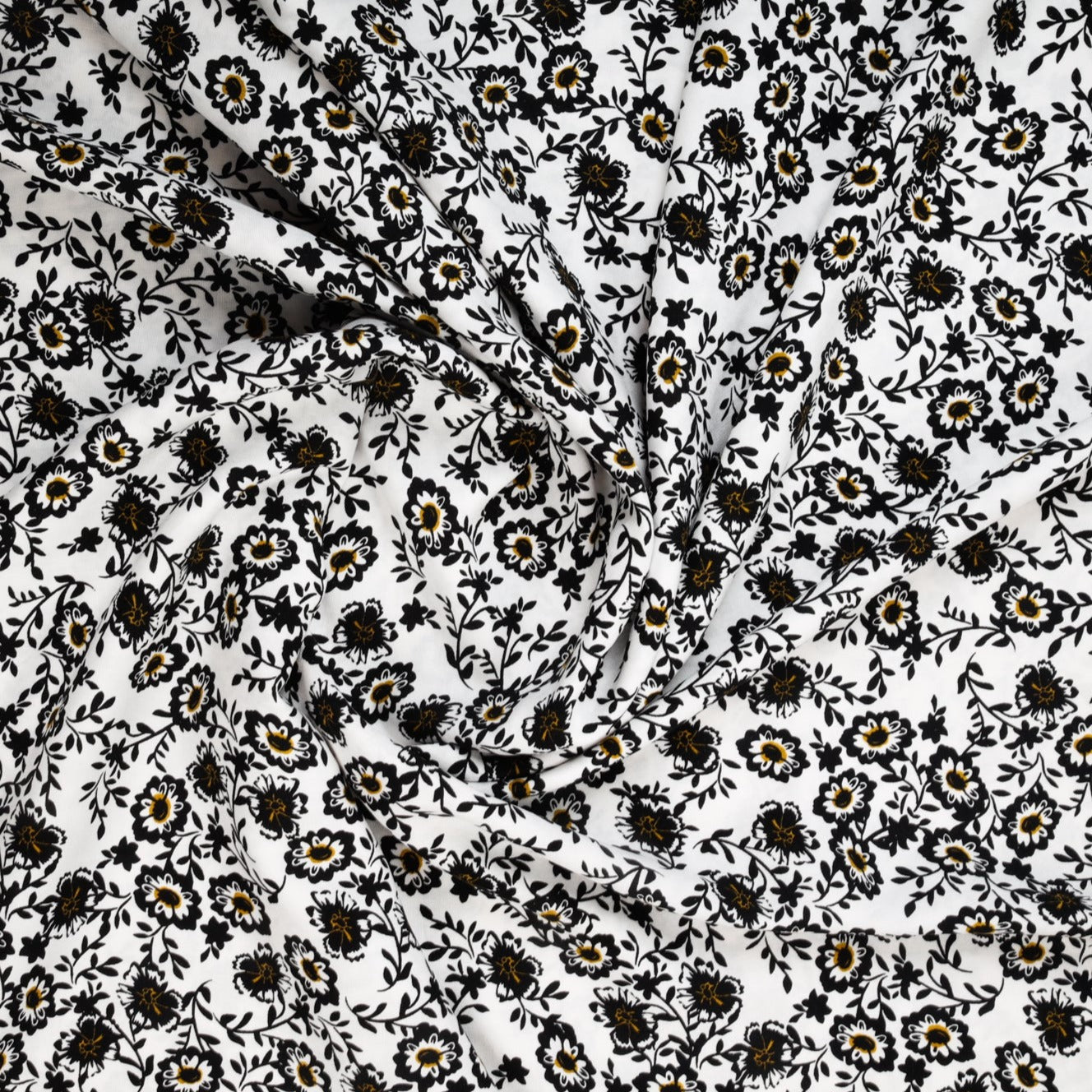 White & Black Ditsy Floral Print Rayon Fabric Trade UNO