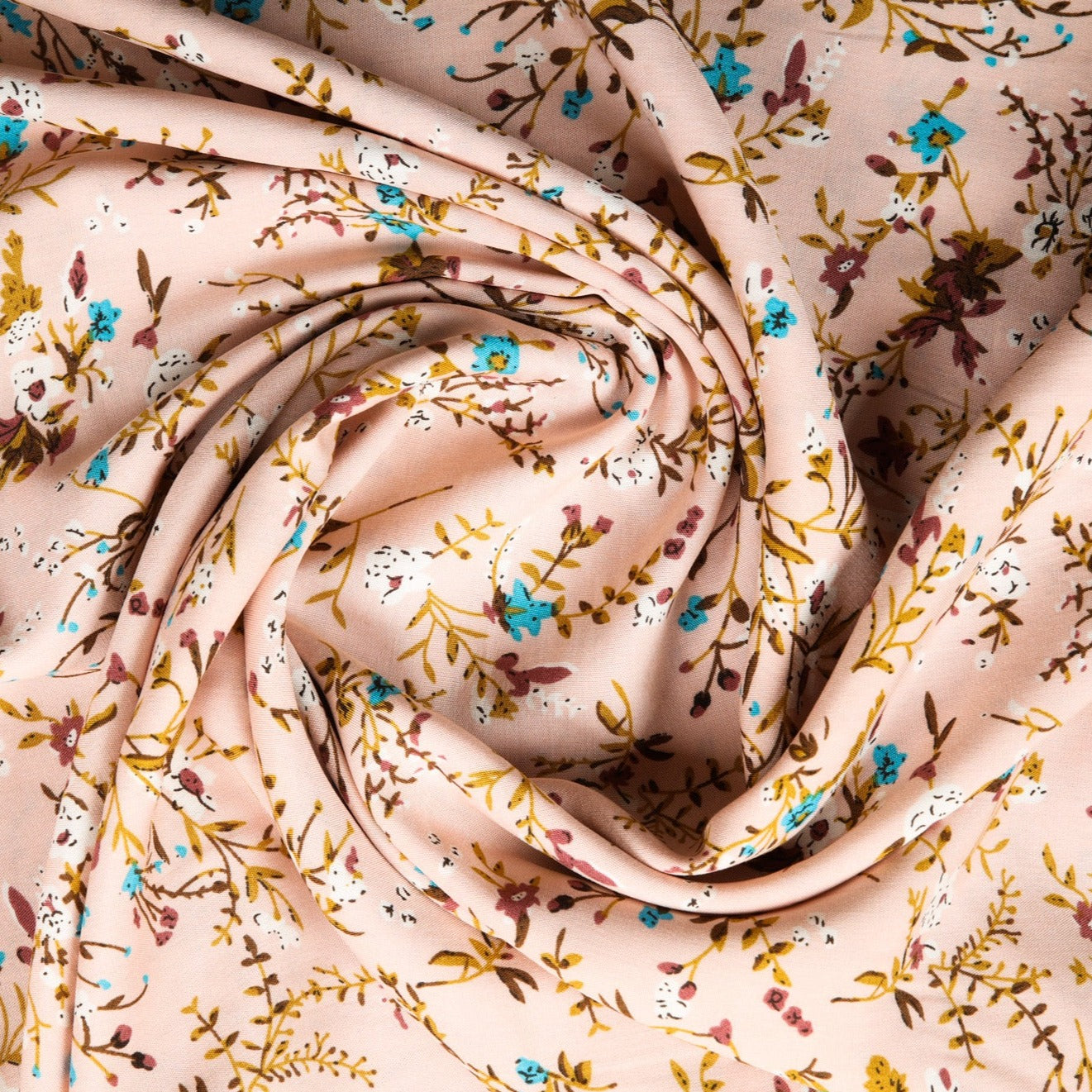Buy Beige Ditsy Pink Floral Print Rayon Fabric Online