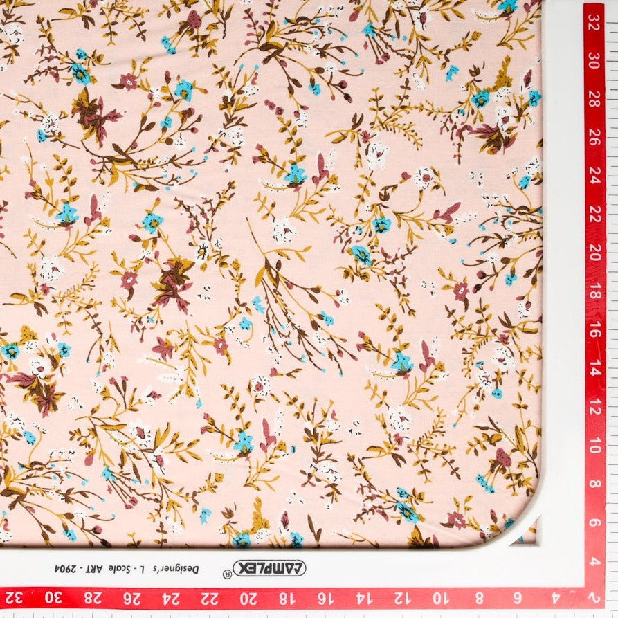 Buy Beige Ditsy Pink Floral Print Rayon Fabric Online India